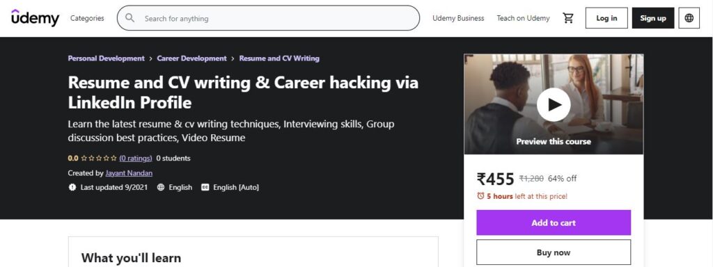 Digital Marketing Resume for Fresher & Experienced udemy course