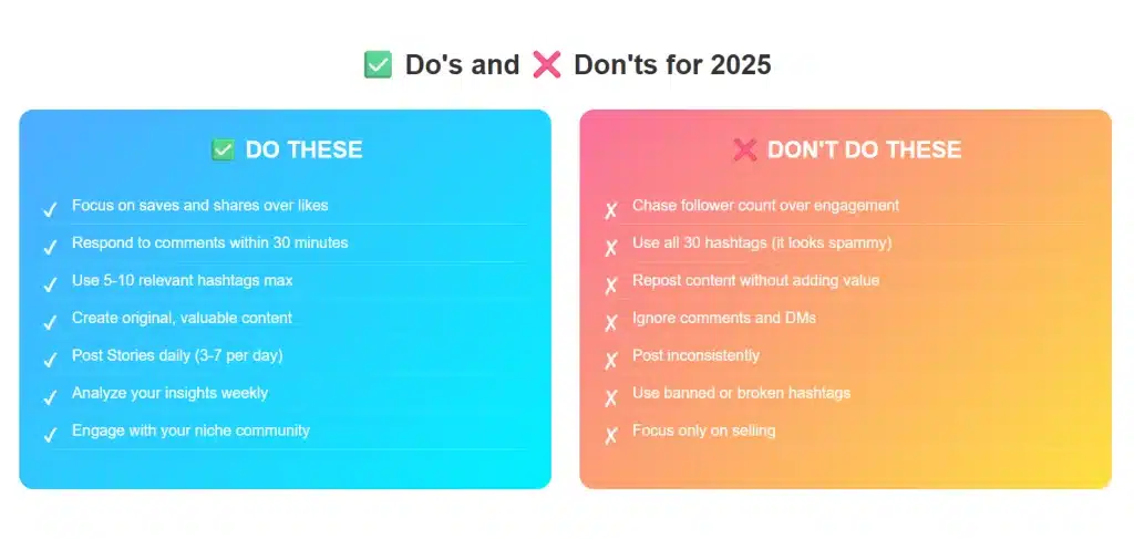 instagram algorithm 2025: Instagram Dos and Donts